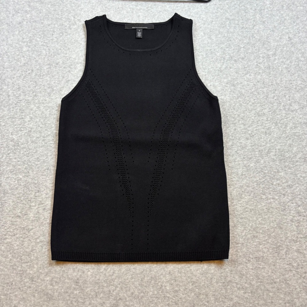 White House Black Market Sweater Tank Top Womens Small Black Pointelle Knit